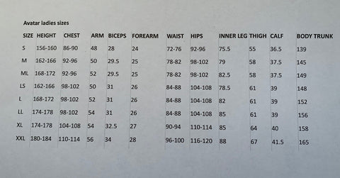 ladies sizes